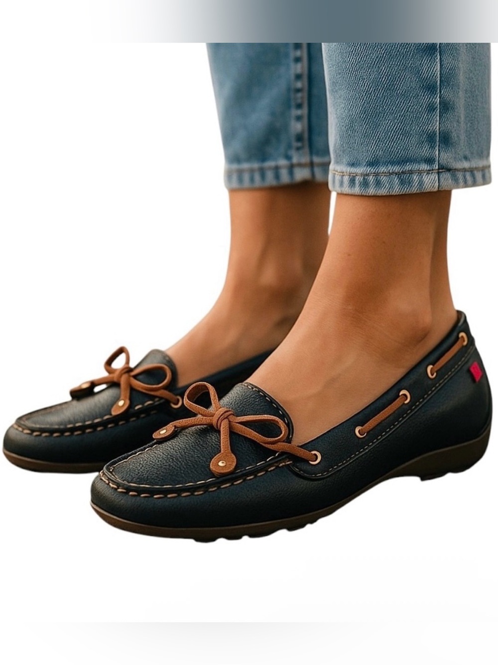 Marc Joseph Golf Moccasin Loafers Black Tan Size 6
